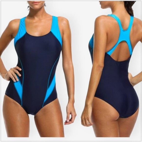 Charmo Blue Aqua One Piece Padded Swimsuit Exercise Racing Maillot NWT NEW S - Picture 1 of 5